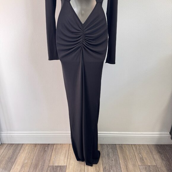 Katie May Los Angeles Dress M In a Mood Black Long Sleeve Plunge Maxi Gown - Picture 8 of 12